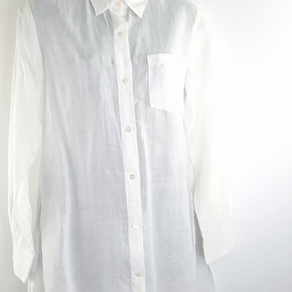 Large Bohemian Long Sleeve Button Up 100% Cotton / Linen Summer Tunic Blouse - Picture 8 of 12